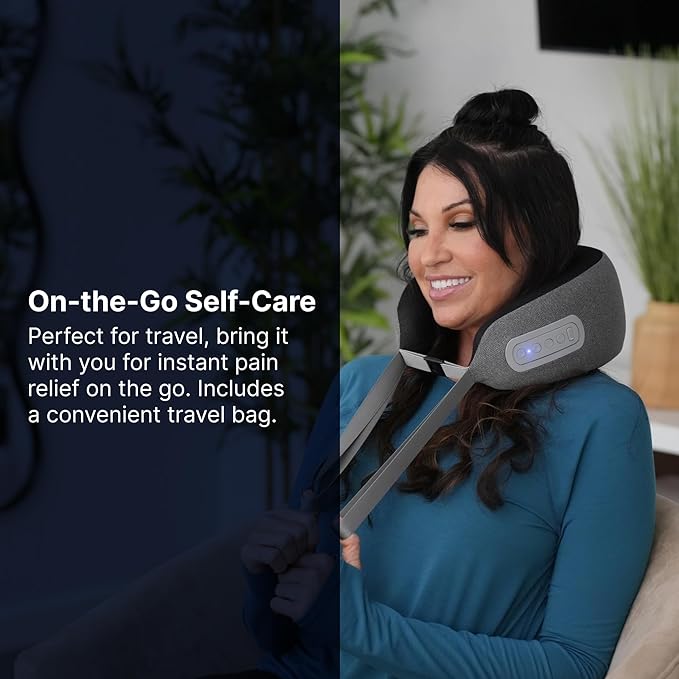GhostBed Massaging Neck Pillow Shiatsu-Style Kneading Massager Comfortable Heated with Cover Wireless Portable Pillow Standard Size