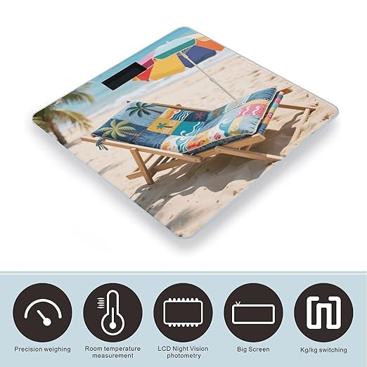 Denim Print Patchwork Style Weight Scale Cute Bathroom Scale for Body Highly Accurate Digital Weighing Machine for People Compact LCD Display Scales with Sturdy Toughened Glass Scales