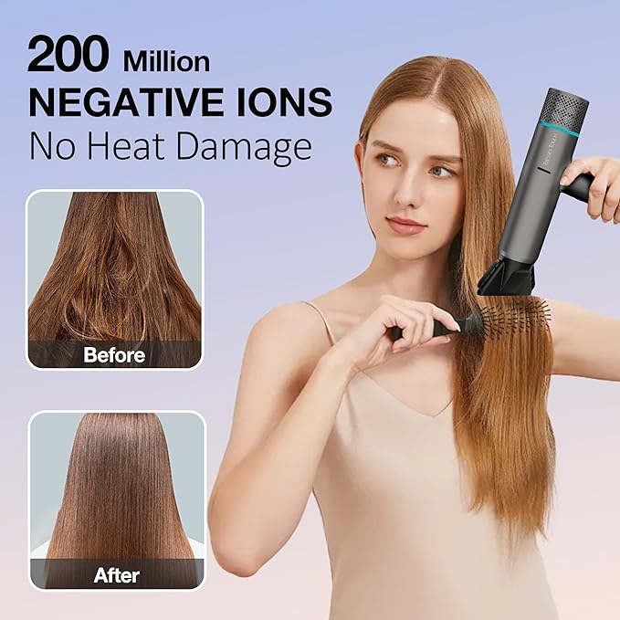 Ionic Hair Dryer with Diffuser and Concentrator Professional Lightweight Quiet Blow Dryer Powerful 1600 Watt Motor for Fast Drying and Straight &amp Wavy Hair 3 Temps/2 Speeds 6.56 Ft Cord Grey