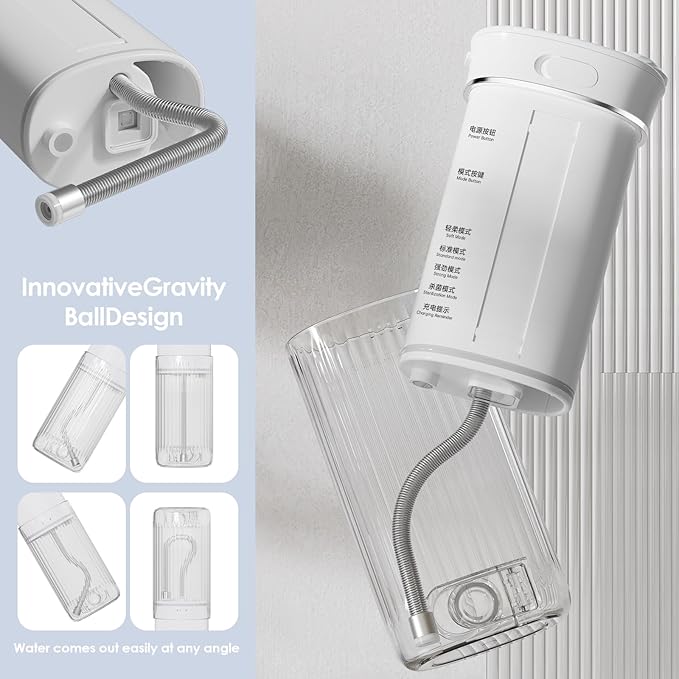 Portable Eco-Friendly Water Flosser 225ML Long-Lasting Endurance Travel Oral Irrigator for Gum Care/Implants/Braces (White)
