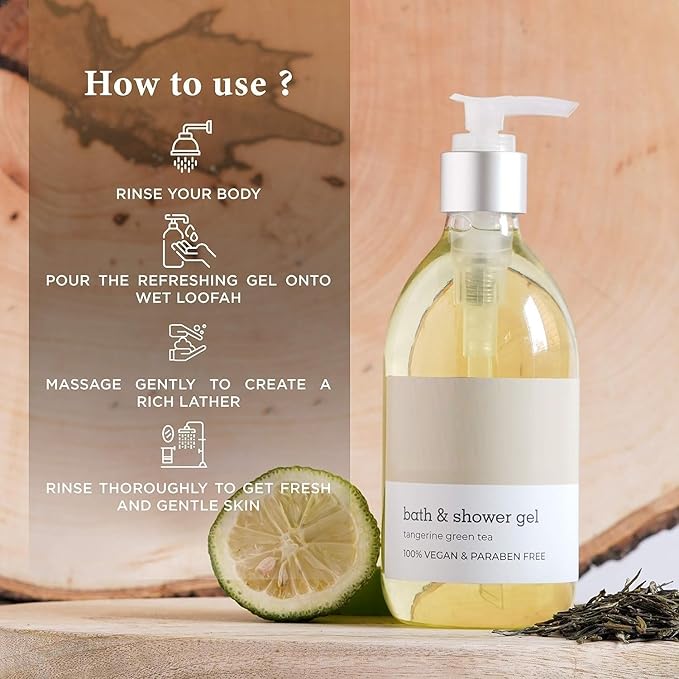 NS Five Elements Refreshing Shower Gel | Long Lasting Freshness | Enriched with Tangerine and Green Tea | Paraben Free | Gentle on Skin |100% Vegan Body Wash | 300ml