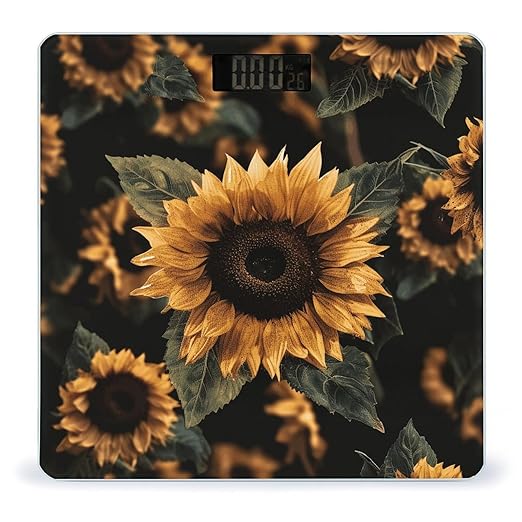 Brown Leaves Sunflower Smart Scale for Body Weight Accurate Bathroom Scale with LED Display Digital Weight Scales Weighing Machine High Precision Scales for Bath Home