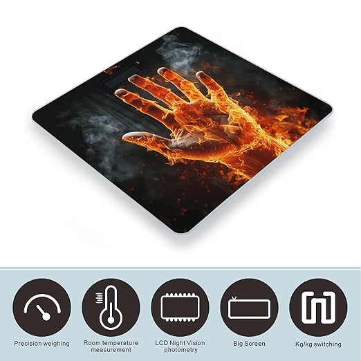 Fire Flame Hand Bathroom Scale Rounded Smart Scale for Body Weight Automatic Power On/Off Weight Scales Accurate Bathroom Digital Scales for Pet Home Bedroom Kitchen