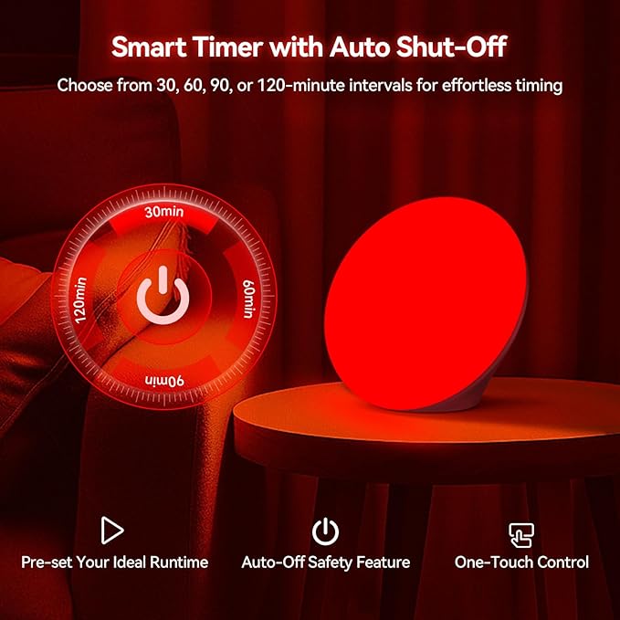 670nm Red Light Therapy Sleep Device &amp 10000 Lux Sun Lamp – Dual Function Sleep Aid and Sunlight Lamp Red Night Light Lamp to Support Deep Relaxation and Improve Sleeping for Adult &amp Kid Bed