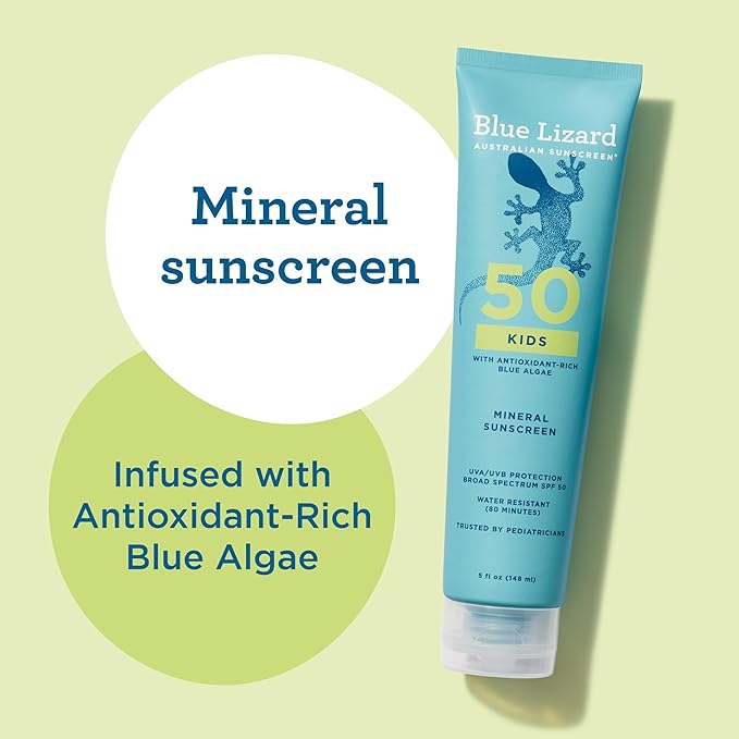 Blue Lizard Kids Mineral SPF 50 Sunscreen Lotion 100% Mineral Children’s Sunscreen Water-Resistant Formula Paraben-Free Fragrance-Free 5 fl oz (Pack of 2)