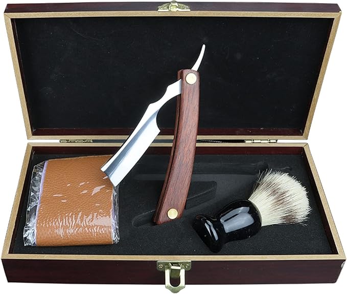 Straight Razor Kit - Best Straight Razor Shave Ready Straight Edge Razor Strop + Brush Straight Razor for Men Complete Straight Razor Shaving Kit Great Gift