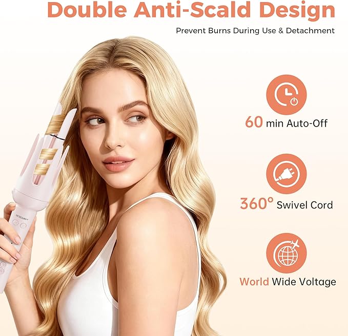 5 in 1 Automatic Curling Iron Set with Interchangeable Ceramic Barrels Straightening &amp Volumizing Brush 3 Temp &amp Timer Fast Heating Dual Voltage – 0.5/1/1.25 Inch Set