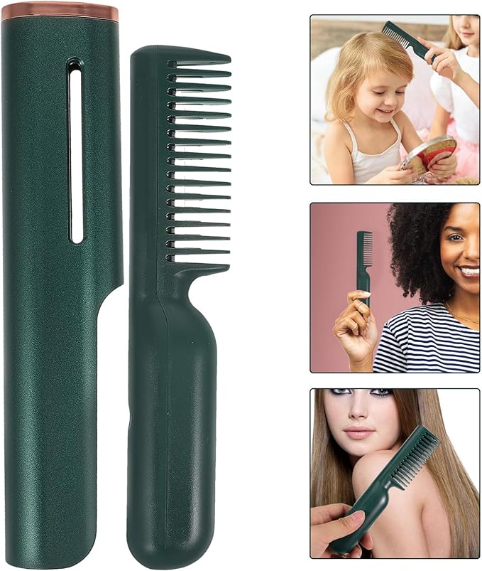 PRETYZOOM Temperature Hair Straightening Comb Brush for Smooth Hair Ceramic Heating Styling Tool for Straightening and Curling Portable USB Electric Straightener for Home Use Green
