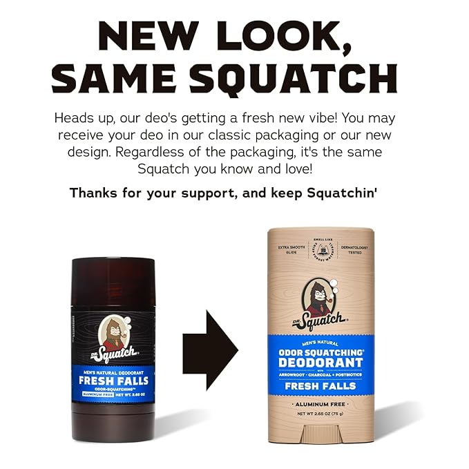 Dr. Squatch Natural Men’s Deodorant – Aluminum Free Natural Deodorant Men with Charcoal &amp Postbiotics for 72-Hour Odor Protection – Pine Tar + Birchwood Breeze 2.65oz Stick (2-Pack)