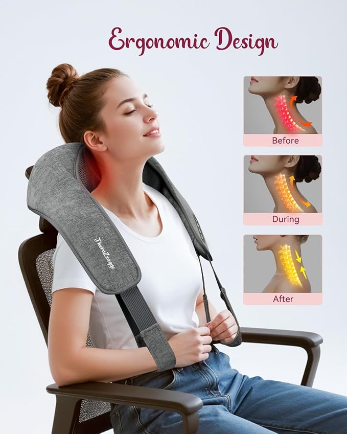 Cordless Neck Massager for Pain Relief Deep Tissue Kneading Shiatsu Neck and Shoulder Massager with HeatCordless Massager for Back and Shoulder Pain Gifts for Women Men Home Office Christmas