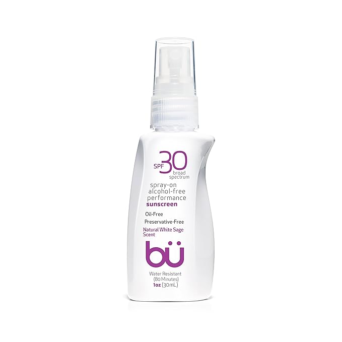 BU SPF 30 Sunscreen Spray for Face and Body Non Aerosol Spray Ultrafine WOWmist TSA Travel Size Sunscreen Clear Non Greasy Water Resistant White Sage 1 oz