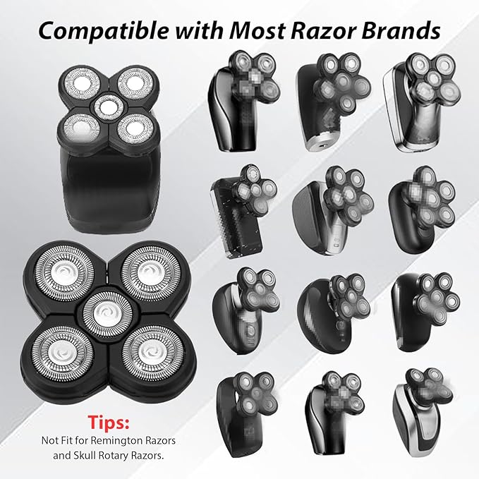 4 Pack Head Shaver Replacement Blades 5 Blades Shaver Replacement Heads for Bald Men Universal Head and Face Electric Razor Kit with 4 Cleaning Brush
