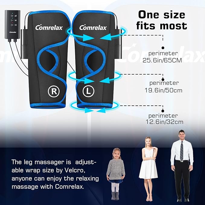 Rechargeable Leg Massager with Heat for Circulation Air Compression Pain Relief Calf Foot Massager Electric Machine Massage Handheld Controller 3 Intensities 3 Modes