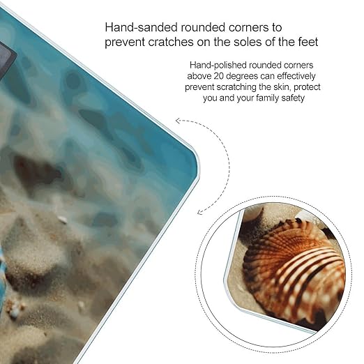 Starfish Coral and Seashell Scale for Body Weight Anti-Slip Digital Bathroom Scale Sturdy Toughened Glass Weighing Scales High Precision Safe Rounded Corners Smart Scales
