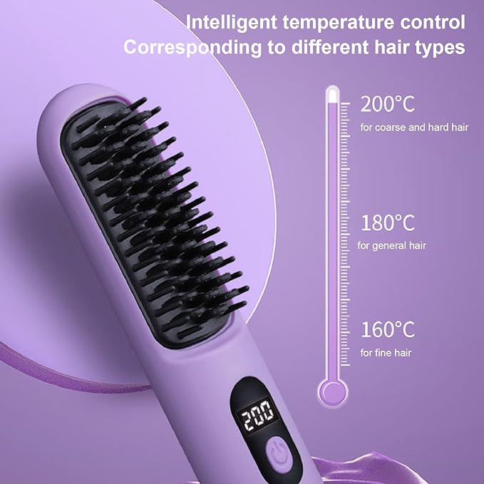 Hair Straightener Brush Portable Cordless Straight Hair Comb Travel Size Non Static Rechargeable Comb for Home Travel