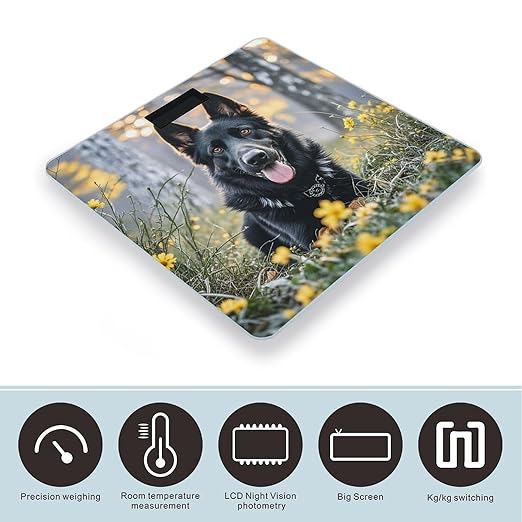 Black German Shepherd Dog Weight Scale Highly Accurate Digital Weighing Scale with Large LCD Display Smart Bathroom Scales for Home Bedrooms and Gift Giving