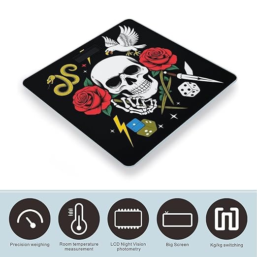 Women's Digital Bathroom Weighing Scale Automatic Switch Energy Saving Scale Smart Scale for Body Weight Vintage Rock Snake Knife Wild Eagle Rose Skull