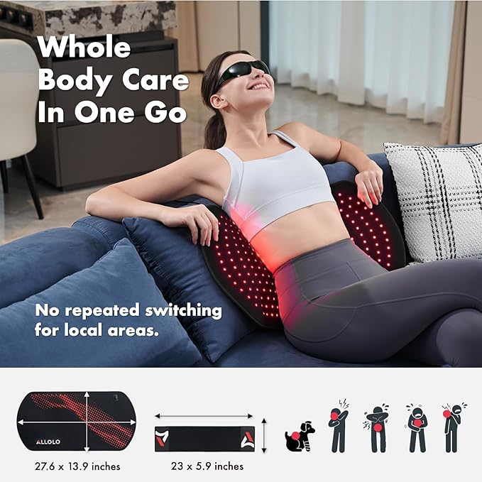 ALLOLO Red Light Therapy for Body 27.6*13.9 Large Infrared Light Therapy with Timer 280pcs 3-in-1 LEDs 660nm&amp850nm Red Light Therapy Pad for Back Belly Knee Joint (with Storage Bag &amp Glass
