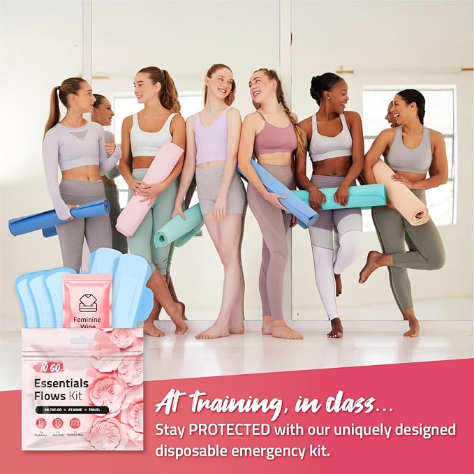 pH Advantage Essential Flows Period Kit (10 Pack) - 3 Pantyliners 2 Maxi Pads &amp Feminine Wipe | Hygiene Essentials for School First Period (Red)