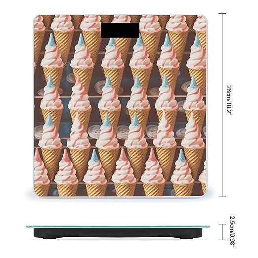 Ice Cream Cones Fifties Time Bathroom Scale Automatic Power On/Off Body Scales LCD Backlight Display Square Digital Scale Rounded Corners Bathroom Scales for Home Bedrooms