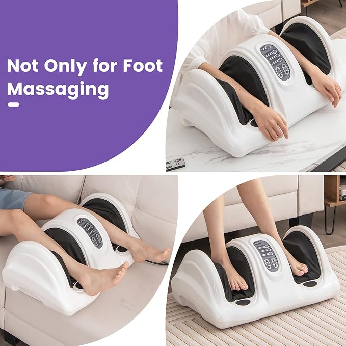KOTEK Foot Massager Machine Shiatsu Foot and Calf Massager with 3 Massage Modes Remote Control Electric Deep Kneading Rolling Scraping Massage for Leg/Arm/Ankle Increase Blood Circulation (White)