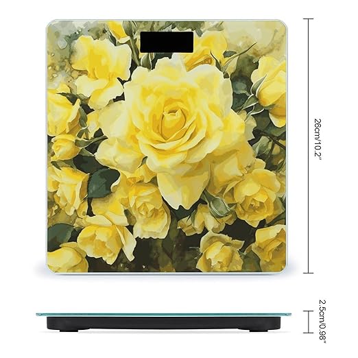 Yellow Rose Scale with LCD Easy-to-Read Anti-Slip Weight Digital Bathroom Scale Precision Weighing Scales Sturdy Tempered Glass Body Weight Scales for Daily Use