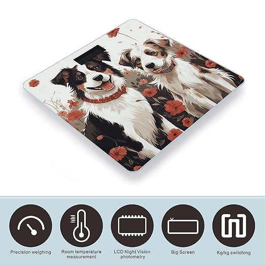 Lovely Dogs Bathroom Scale for Body Weight Bathroom Weighing Scale with Backlit LCD Display Highly Accurate Measures Weight Up to 180kg