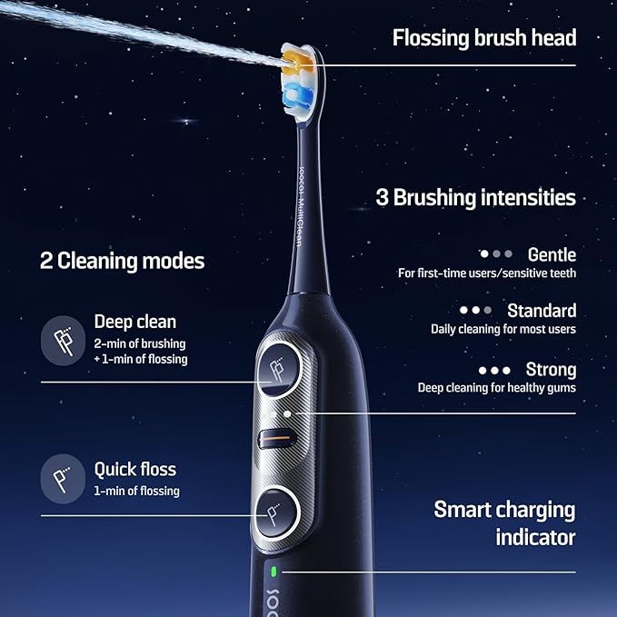 Soocas NEOS II - Electric Toothbrush with Water Flosser Sonic Electric Toothbrush for Adults Cordless Water Flosser for Travel Portable Oral Irrigator Up to 100% Plaque Removal Dark Violet
