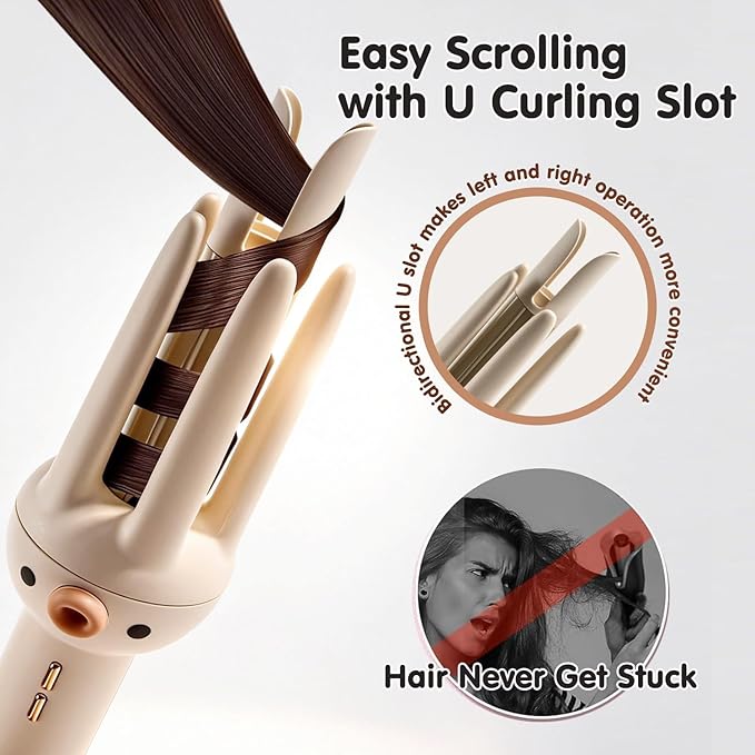 Automatic Hair Curler Rotating Curling Iron 3 Temperature Settings for All Hair Types 10s Fast Heating 20s Hold Hair Crimper Tool with Comb &amp Clips Lightweight Travel Curling Wand