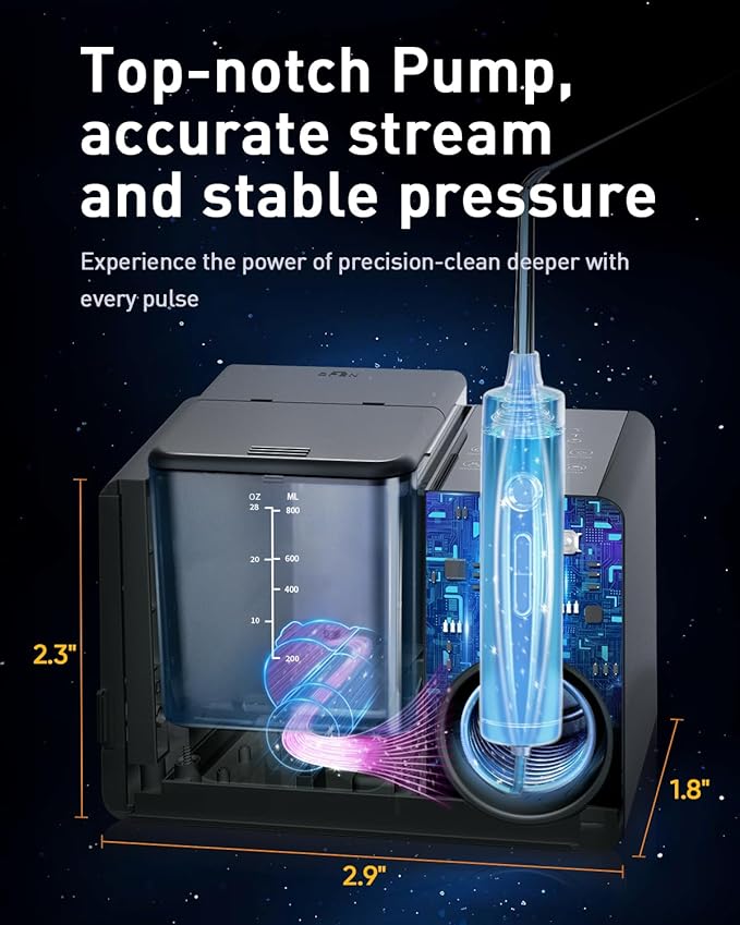 MySmile LP233 Pro UVC Sterilizable Countertop Water flossers for Teeth 800ML Digital Display Electric Oral Irrigator with a Water Filter 3 Modes and 6 Jet Tips (Graphite Grey)