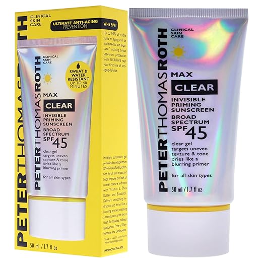 Peter Thomas Roth | Max Clear Invisible Priming Sunscreen Broad Spectrum SPF 45 | Makeup Primer with SPF Water-Resistant Sunscreen Gel with Silky Finish 1.7 fl. oz.