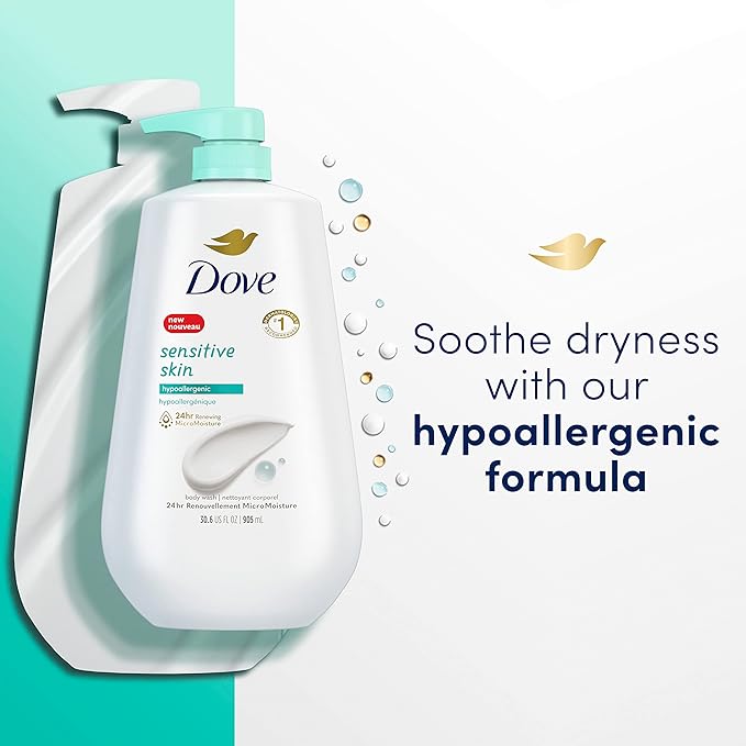Dove Sensitive Skin Body Wash 30.6 fl oz (Pack of 3) Shea Butter Beauty Bar 3.75 oz 8 Bars