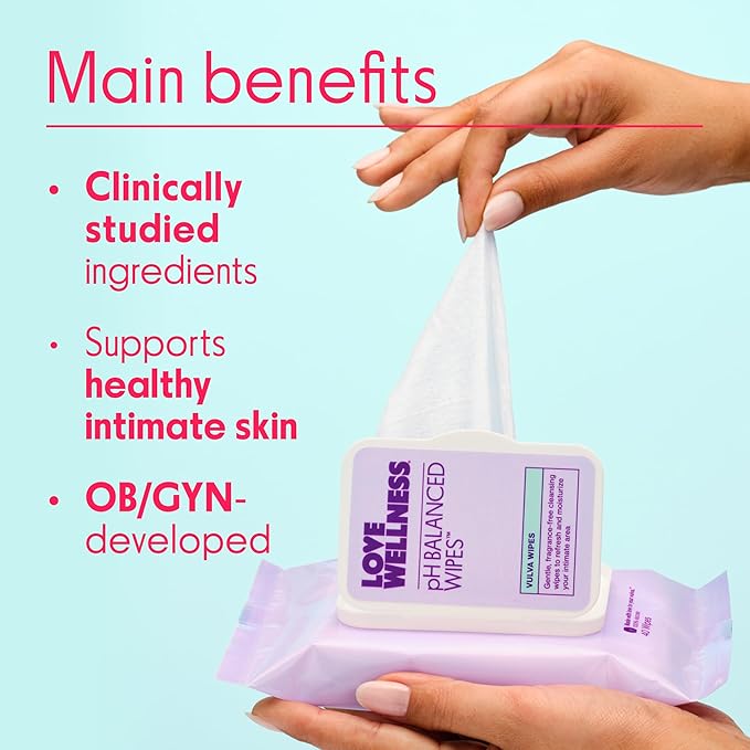 Love Wellness pH Balancing Cleanser &amp pH Balancing Wipes | Her Essentials Duo | On The Go Support for Her | Cleanser for Balanced pH Intimate Health &amp Hygiene