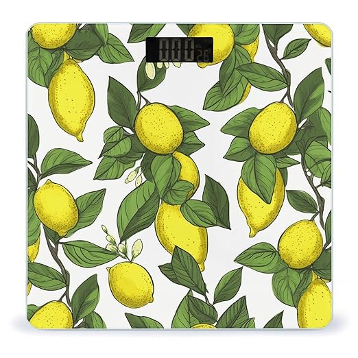Yellow Fresh Lemons Bathroom Scale for Body Weight Bathroom Weighing Scale with Backlit LCD Display Highly Accurate Measures Weight Up to 180kg