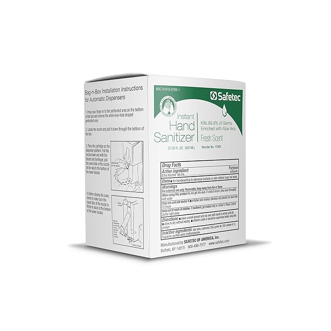 Safetec Automatic Hand Sanitizer Dispenser Refills in 800 mL Bag-in-Box (Fresh Scent)