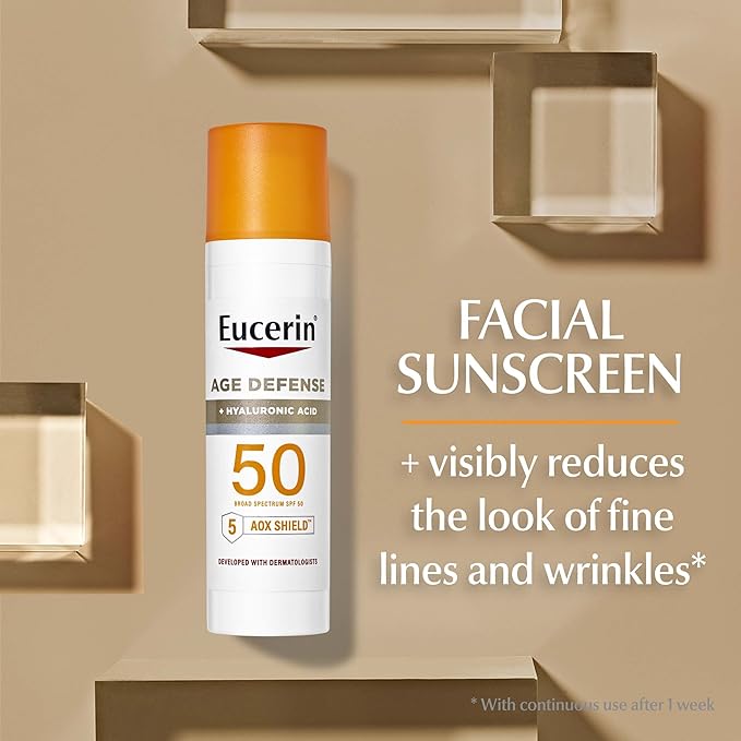 Eucerin Sun Advanced Hydration SPF 50 Sunscreen Lotion (5 Fl Oz) + Age Defense Face Sunscreen Lotion SPF 50 (2.5 Fl Oz) Hypoallergenic and Lightweight Sun Protection with Hyaluronic Acid