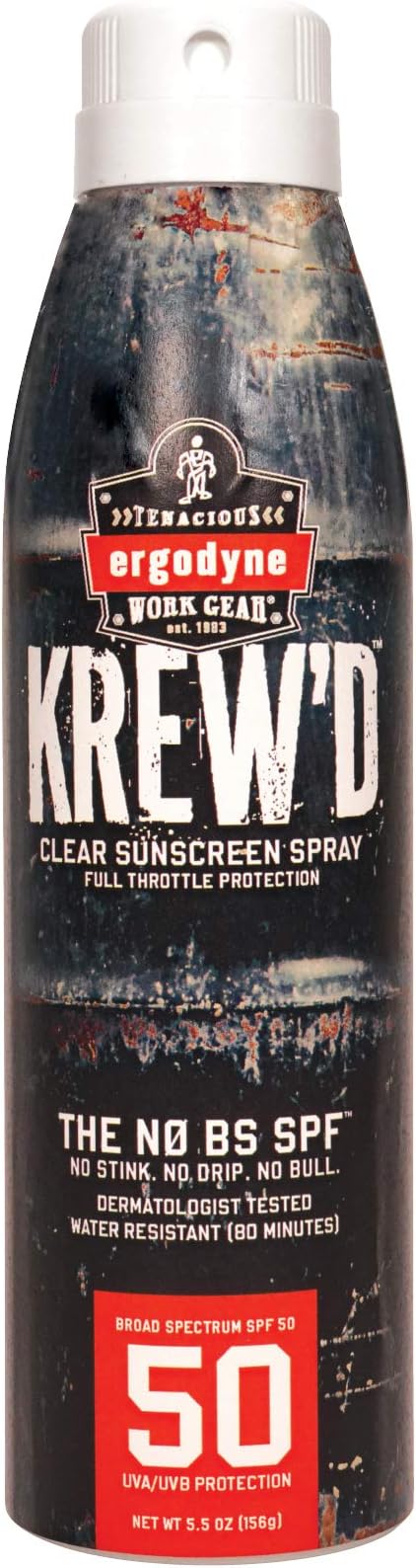 Ergodyne KREW'D 6353 Sunscreen Spray Broad Spectrum SPF 50 Water Resistant 5.5 oz 2-Pack