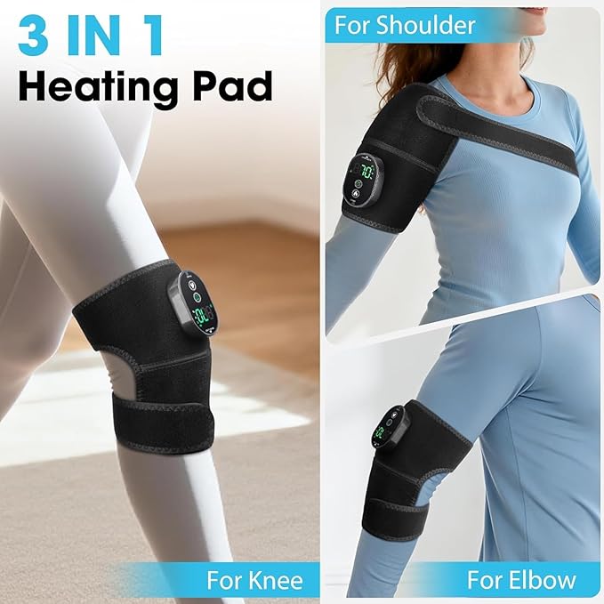 Heated Knee Massager cordless Knee Heating Pad Heated Knee Brace with 6 Heating Levels 3 Massage Modes &amp Timer Rechargeable Support Wrap for Knee Shoulder Elbow Warmers for Arthritis Black(p