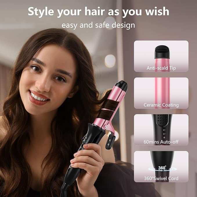 Travel Curling Iron Zavarea Upgraded 1 Inch Dual Voltage Curling Iron Lightweight 2 in 1 Hair Straightener and Curler 30S Fast Heating &amp Easy to Use Mini Flat Iron with Ceramic Barrel for Trav