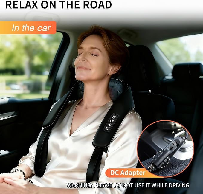 TISSCARE Neck Massager for Pain Relief Deep Tissue with 2 Heat Levels Hands-Free Shiatsu Kneading Back Massager for Shoulder &amp Whole Body Plug-in for Home Office Car Ideal Gift for Women Men