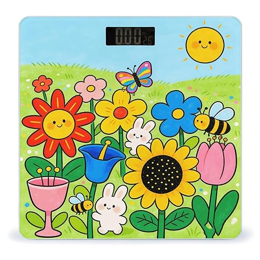 Little Sweetness and Fun in The Flower Field Smart Scale for Body Weight Digital Bathroom Scale Toughened Glass Weight Scale with Large LCD Backlight Display High Precision Scales Weighing Machine