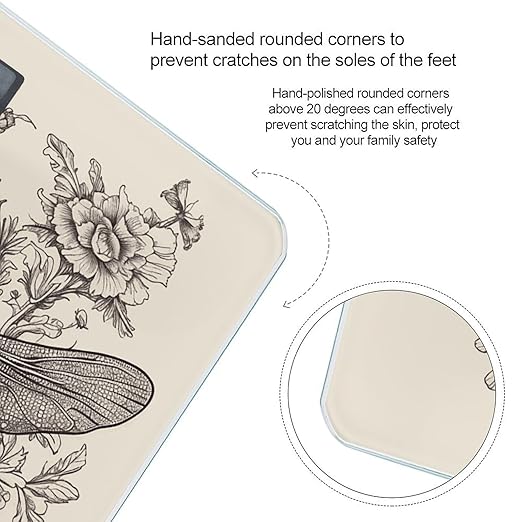 Hand Drawn Floral Dragonfly Smart Scale for Body Weight Accurate Bathroom Scale with LED Display Digital Weight Scales Weighing Machine High Precision Scales for Bath Home