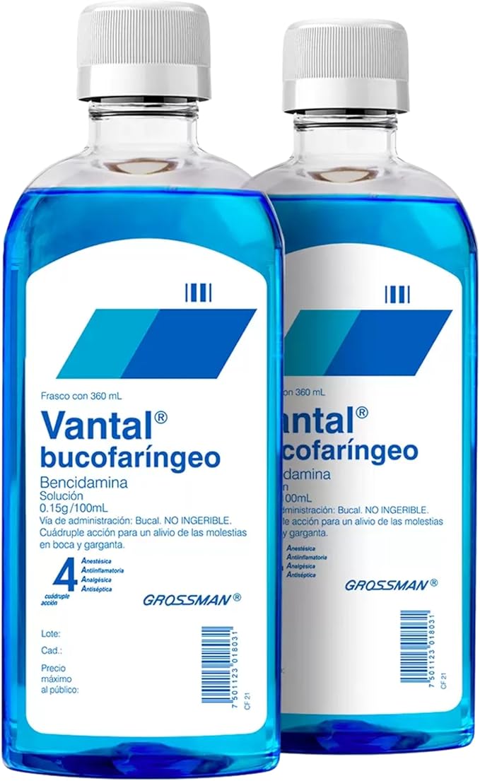 Vantal Bucofaríngeo – Enjuague Bucal y Solución Oral 2 Piezas de 360 mL c/u Libre de Químicos