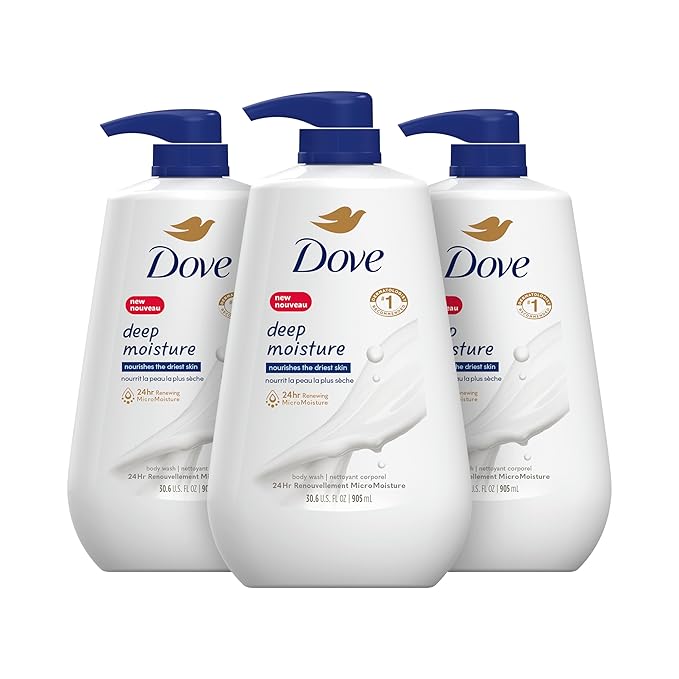 Dove Sensitive Skin Body Wash Hypoallergenic and Paraben-Free 30.6 fl oz (Pack of 3) &amp Body Wash with Pump Deep Moisture For Dry Skin Moisturizing Skin Cleanser