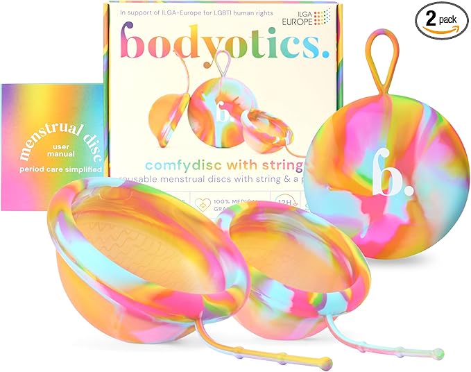 Bodyotics Proud Disc - 2-Pack Menstrual Disc (Small &amp Large) Body-Safe Silicone Discs - Reusable with Pull-Off String for Easy Insertion &amp Removal - 12-Hour Leak Protection - Includes Carrying