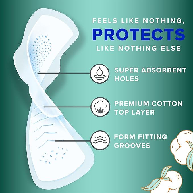 Always Pure Cotton Feminine Pads for Women FlexFoam Pads with Wings Size 4 Overnight Absorbency Unscented 60 Count (3 Packs of 20)