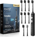 7MAGIC Sonic Electric Toothbrush for Adults and Kids - Up to 180 Days Runtime 42000 VPM Powered Toothbrush 5 Modes &amp 3 Intensities for Sensitive Teeth &amp Braces Includes 8 Brush Heads Black