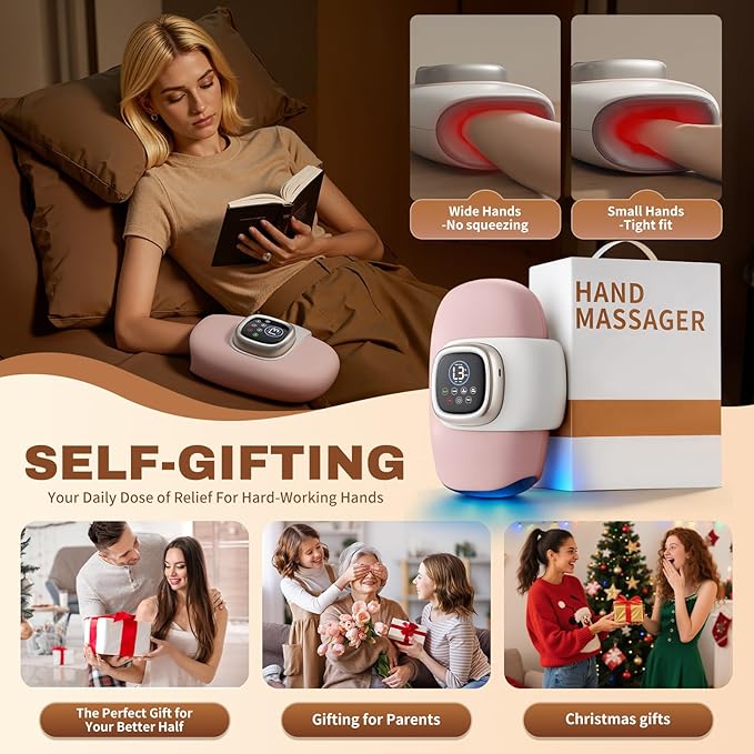 Hand Massager with Heat and Compression Cordless Electric Hand &amp Wrist Massager for Arthritis &amp Carpal Tunnel Relief 3 Modes Rechargeable – Pink