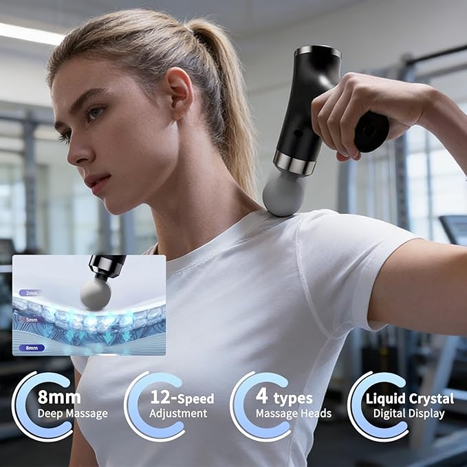 Sfozstra Deep Tissue Massage Gun: Handheld Electric Percussion Muscle Massager with 12-Speed Intelligent Feedback System &amp AI-Powered Response - Detachable Extended Handle for Back Leg Pain Relief