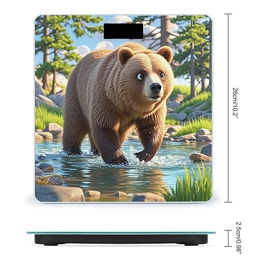 Bear Crossing The River Scale for Body Weight Highly Accurate Digital Bathroom Body Scale Digital Bathroom Scales for People Anti-Slip Large LCD Display Smart Scales